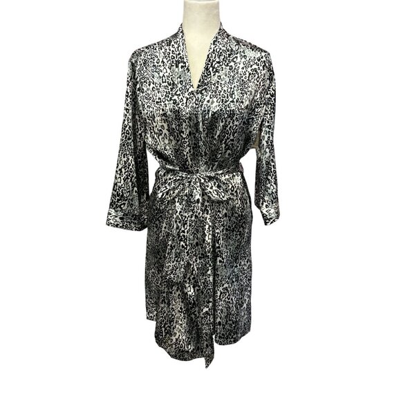 Leopard Satin Robe With Belt Tie Ambrielle Womens Small NWT - Picture 1 of 8